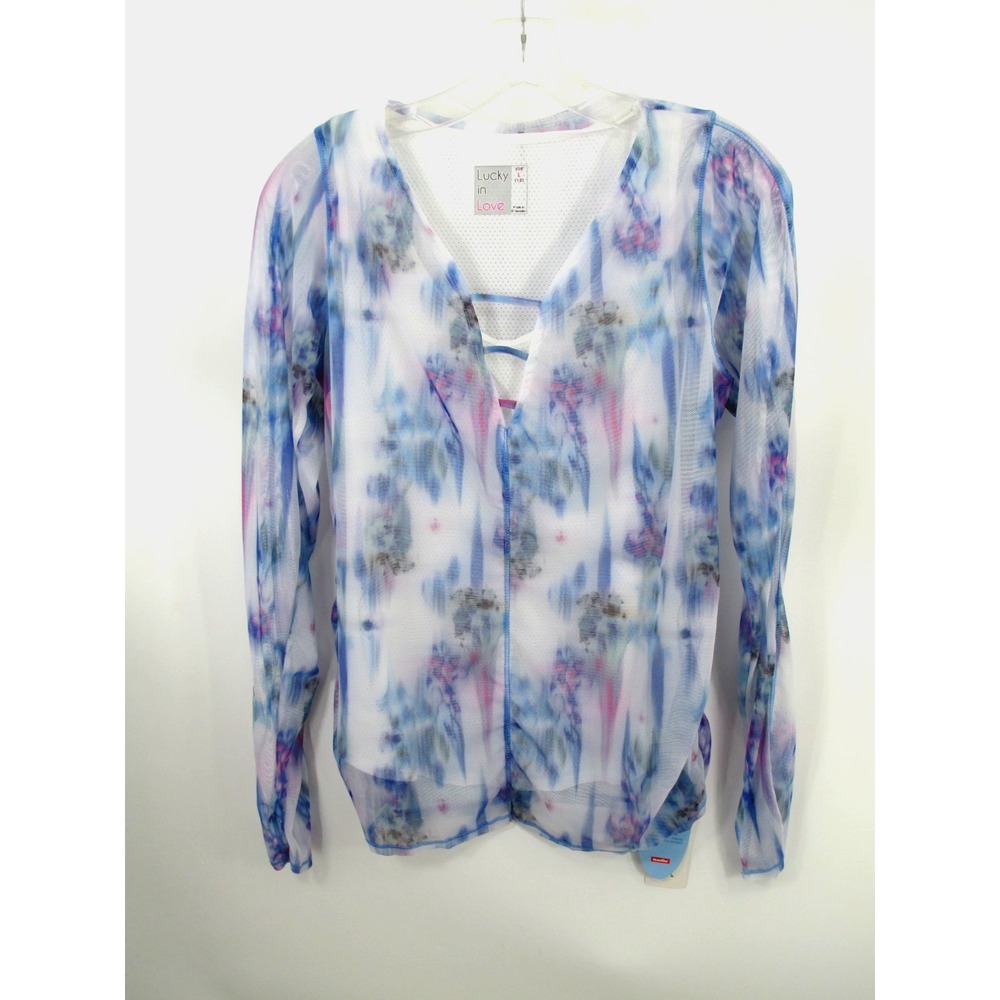 Lucky in Love 2pc Athletic Mesh Top & Tank Women L White Floral CT404-334110